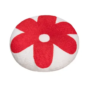 Coussin rond en peluche fleur douce rouge blanc tapis de sol pour deco canape chambre