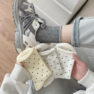 Women's Cute Polka Dot Slouch Socks Summer Thin Korean Style Rolled Cuff Crew Socks Casual Cotton Breathable Hosiery