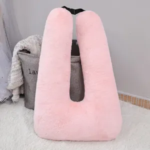 Pink plush U-shaped car pillow fluffy neck support cushion cute travel sleeping comfort