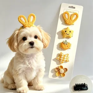 Set di mollette per capelli carine per animali domestici con orecchie di coniglio e stelle.