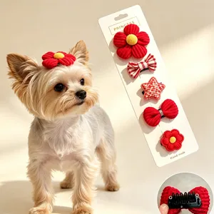 Fermagli per Capelli per Animali Domestici in Peluche Realizzati a Mano all'Uncinetto per Cani Piccoli e Gatti Simpatici Fermagli BB con Fiocco Floreale Accessori per Capelli Yorkshire Maltese