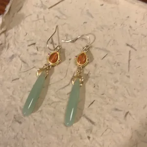 New Chinese style handmade long jade and orange stone dangle earrings for women elegant jewelry