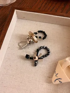 Handmade beaded flower ring set Y2K style stackable elastic finger jewelry detail shot