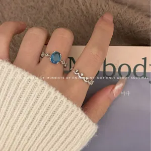 Oval Blue Topaz Look Rhinestone Ring For Women Exquisite Minimalist Crown Ring Light Luxury High-end Finger Jewelry Gift