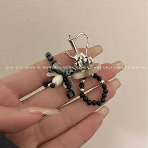 Handmade beaded flower teapot ring Y2K sweet cool adjustable elastic statement ring main