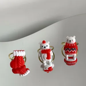 Weihnachten Harz Ring süße Cartoon Bär Socke verstellbar Schmuck Geschenk für Damen
