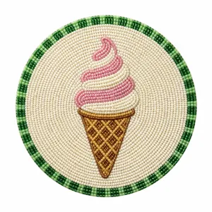 Handmade Glass Beaded Coaster Round Heat Resistant Place Mat Creative Summer Sailboat Sunglasses Sun Ice Cream Decorative Cup Mat For Table Home Decor