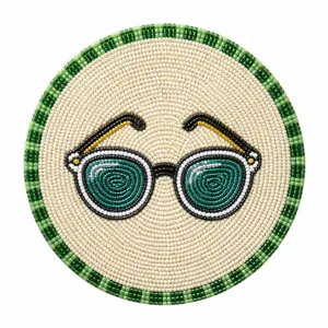 Handmade seed bead woven coaster with sunglasses pattern, heat resistant table placemat.