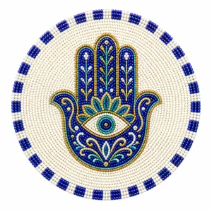 Boho handmade beaded coaster Hamsa hand placemat creative tribal lotus heat resistant mat