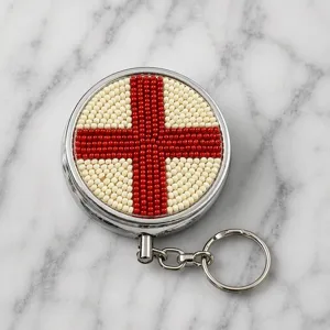 Handgefertigter Perlen rotes Kreuz Metall Schlüsselanhänger Pillendose Weihnachtsgeschenk.