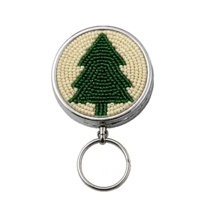 Handgefertigter Perlen Weihnachtsbaum Metall Schlüsselanhänger und Pillendose für Feiertage.