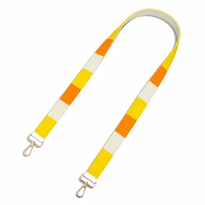 Replacement bag strap with colorful geometric stripes and gold clasps for cross-body purses.
