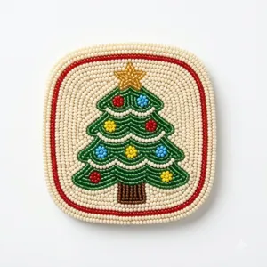 Handgemachter Perlen Weihnachtsbaum Untersetzer, festliche Tischmatte für Dekoration.