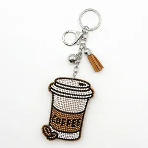Perlen Kaffeetasse Schlüsselanhänger mit Quaste süße Tasche Charme Autoring Zubehör