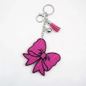 Handgemachte perlen Schleife Schlüsselanhänger mit Quaste, rosa Tasche Charm und Ring.