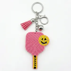 Perlen Pickleball Schläger Schlüsselanhänger mit Quaste Sport Tasche Anhänger Ring