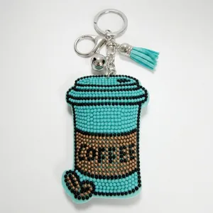 Süßer Kaffeetasse Perlen Schlüsselanhänger mit Quaste, 2mm Saatperlen Tasche Autozubehör.