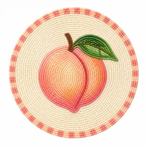 Handmade seed bead peach coaster, beaded fruit table mat, decorative drink mat for home kitchen.