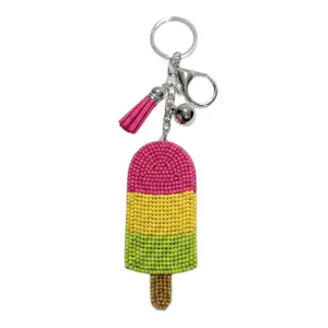 Colorful beaded popsicle keychain with tassel charm, handmade cute bag pendant for keys.