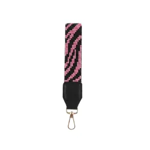 Geflochtene Perlen Handschlaufe Schlüsselanhänger rosa schwarzes Zebra Muster Band