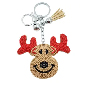 Weihnachten Perlen Rentier Schlüsselanhänger mit Metallring und Quaste niedlich Deko