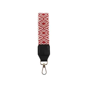 Handgemachte Perlen Armband Schlüsselanhänger mit rot weißem Muster für Handy und Schlüssel