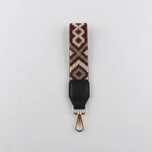 Handgewebtes Reisperlen-Armband Schlüsselanhänger Boho Geometrisches Muster Handy-Lanyard Anhänger Legierung Karabinerverschluss Schmuck