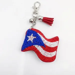 Unabhängigkeitstag Perlen Schlüsselanhänger Amerikanische Flagge Stern Herz Kreuz Glasperlen Handgewebt Quaste Glocke Anhänger