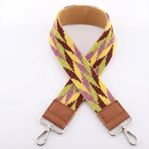 Böhmisch Vintage Handgefertigter Glasperlen Breiter Taschengurt Für Damen Ethnisch Geometrisch Gewebter Schultergurt Leder Legierung Taschenriemen