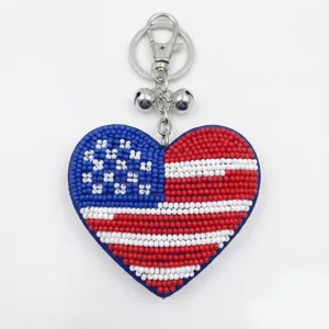Amerikanische Flagge Herz Perlen Schlüsselanhänger, handgemachte Sterne Tasche Anhänger.