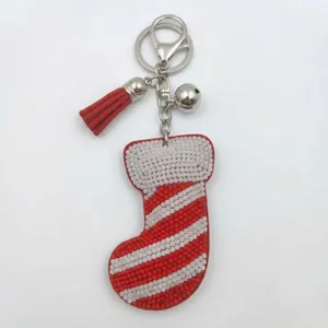 Weihnachten Perlen Schlüsselanhänger Handgefertigt Glas Perlen Anhänger Legierung Ring Mit Quaste Weihnachtsmann Kranz Schneeflocke Socke Tasche Zubehör Geschenk