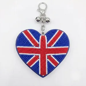 Britisches Flagge Herz Schlüsselanhänger Perlen Union Jack Taschenanhänger Geschenk