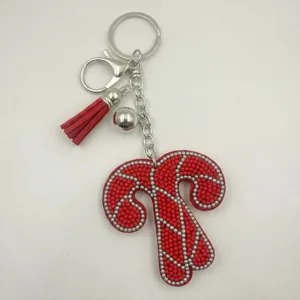 Weihnachtszuckerstange Perlen Schlüsselanhänger mit roter Quaste, stilvoller Taschenanhänger.