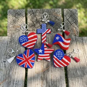 Unabhängigkeitstag Perlen Flagge Schlüsselanhänger, US UK Stern Herz Schlüsselringe Geschenk