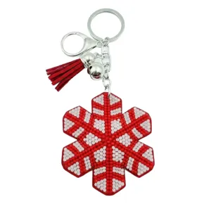 Weihnachten Schneeflocke Perlen Schlüsselanhänger mit roter Quaste und Metallfür Taschen.