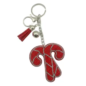 Weihnachten Perlen Zuckerstange Schlüsselanhänger mit Roter Quaste und Metallring für Geschenke