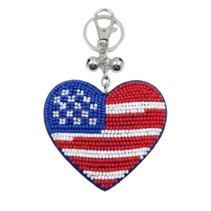 Amerikanische Flagge Perlen Herz Schlüsselanhänger patriotisch rot weiß blau Tasche Anhänger