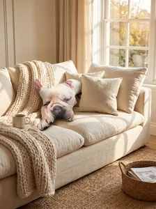 Detailed shot of a realistic French bulldog plush throw pillow for cozy home decor