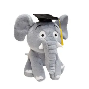 Simpatico elefante di peluche per laurea con cappello nero, regalo perfetto per studenti.