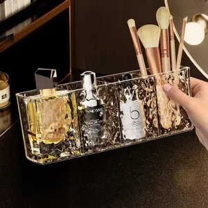 Luxury ripple 4-grid makeup organizer acrylic cosmetic brush storage box for vanity