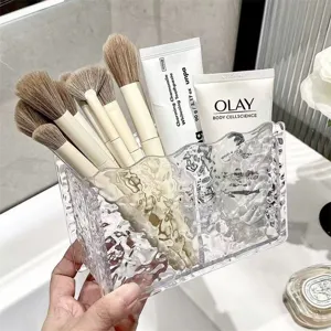 Clear acrylic water ripple double grid cosmetic storage box desktop makeup brush organizer