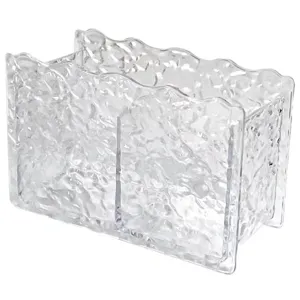 Clear water ripple double compartment cosmetic storage box for desktop lipstick and brushes.