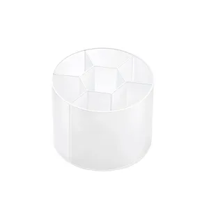 Mini Round Desktop Storage Box with 7 Compartments for Stationery and Makeup Pens