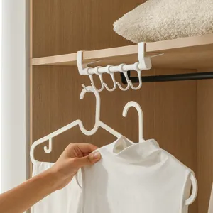 White plastic under shelf hook rack for wardrobe and kitchen cabinet storage organization.