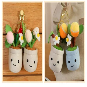 Leuke pluche pot fruit sleutelhanger, cartoon aardbei en sinaasappel pop tas hanger.