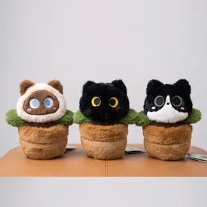 Lindo gato de peluche en maceta conjunto, suave muñeca cojín regalo para niños pequeños.