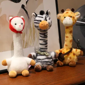 Cute long neck animal plush toys set, soft stuffed cartoon giraffe zebra alpaca dolls for kids play.