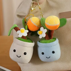 Pluche potplant sleutelhanger, schattige sinaasappel fruit pop tas bedel, cartoon speelgoed hanger.