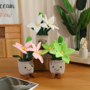 Giocattolo di Peluche a Forma di Vaso di Fiori di Giglio Cartone Animato Pianta Imbottita Bambola Faccia Sorridente Ciondolo Portachiavi