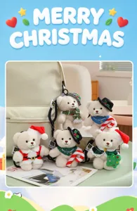 Süßer Weihnachts Teddybär Plüschtier Schlüsselanhänger, weicher Stofftier Anhänger.